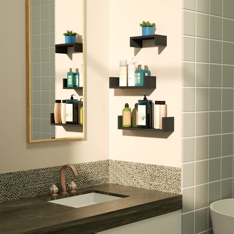 SRIWATANA Floating Shelves Wall Mounted, Solid Wood Wall Shelves, Black - Image 4
